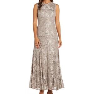 R&M Richards Sleeveless Lace Maxi Dress - Champagne color